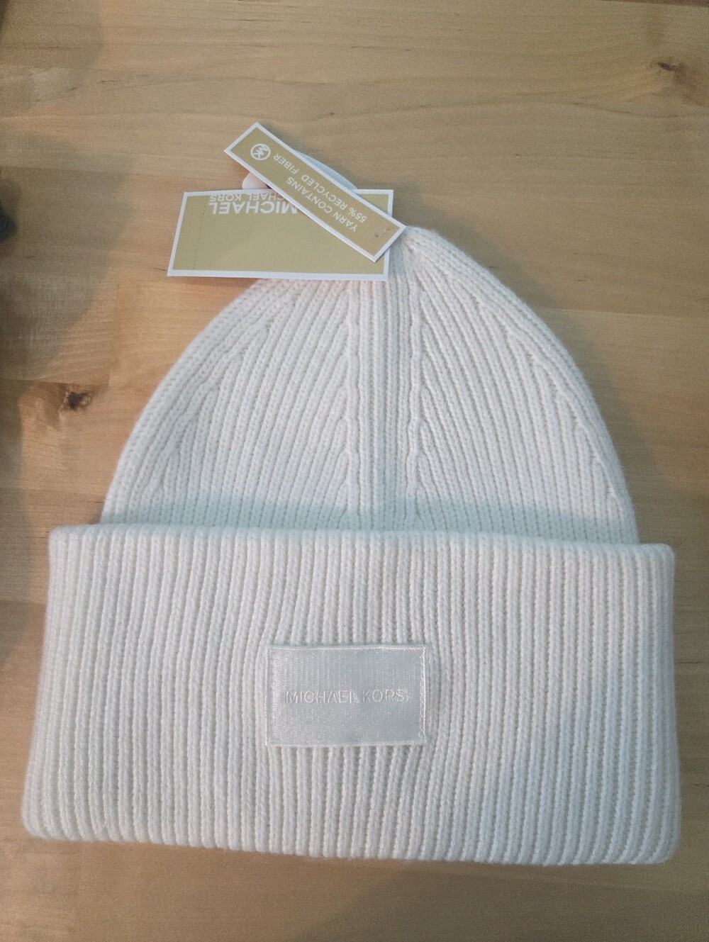 Michael Kors Cream White Ribbed Beanie heavy! .. deep cuff NWT.. authentic